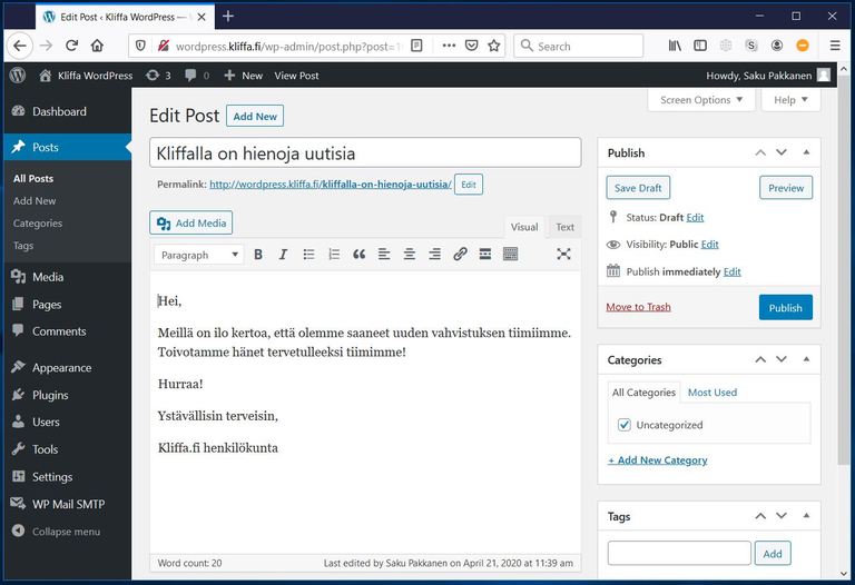 Wordpress WP-admin Screenshot